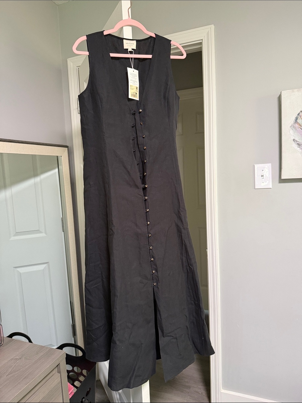 Sezane Black Button-Front Sleeveless Midi Dress - Picture 5 of 10